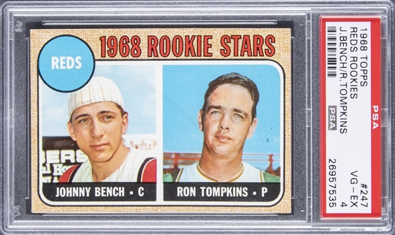 1968 Topps Reds Rookies #247 Johnny Bench/Ron Tompkins Rookie Card - PSA VG-EX 4